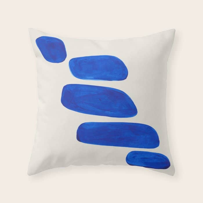 Minimalist Modern Mid Century Colorful Abstract Shapes Phthalo Blue Native Pebbles Stacked Throw Pillow