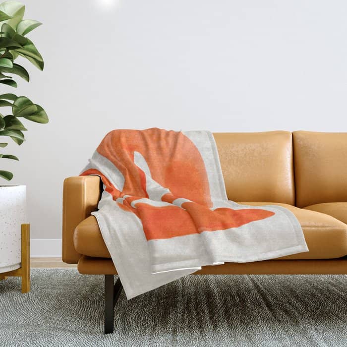 Mid Century Modern Abstract Minimalist Abstract Vintage Retro Orange Watercolor Brush Strokes Throw Blanket