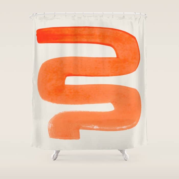 Mid Century Modern Abstract Minimalist Abstract Vintage Retro Orange Watercolor Brush Strokes Shower Curtain