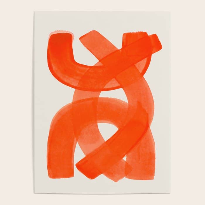 Mid Century Modern Abstract Painting Orange Watercolor Brush Strokes Poster