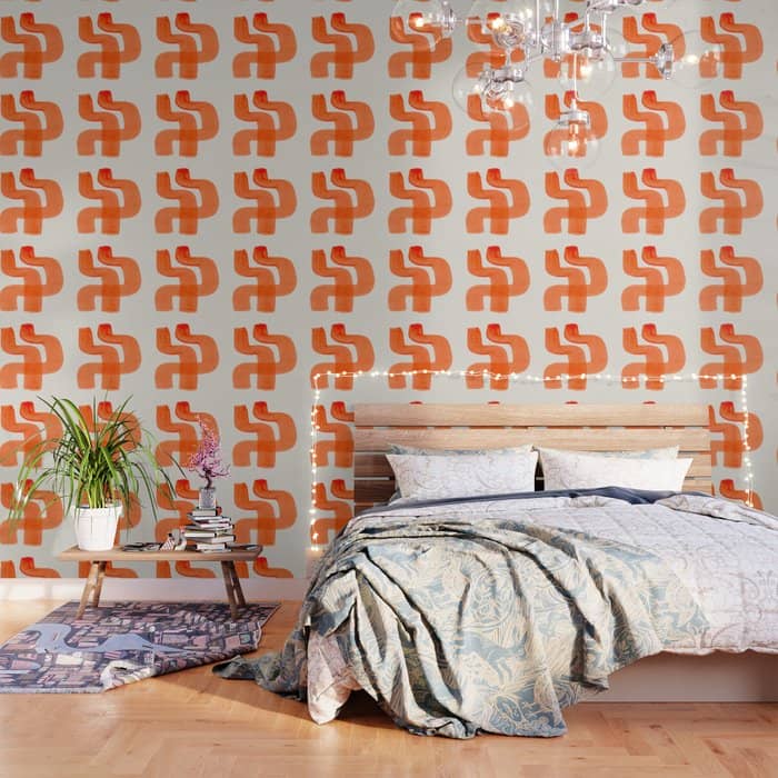 Mid Century Modern Abstract Minimalist Abstract Vintage Retro Orange Watercolor Brush Strokes Wallpaper