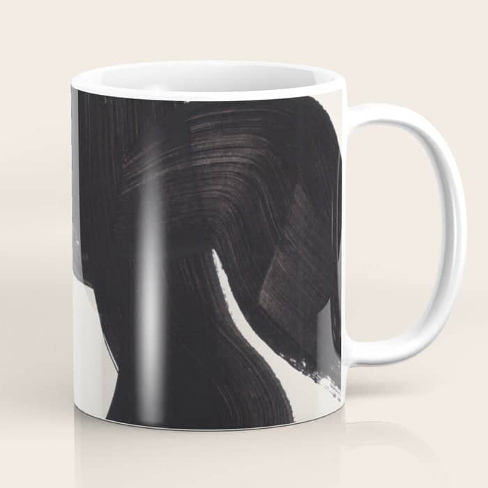 Mid Century Modern Minimalist Abstract Art Brush Strokes Black & White Ink Art Maze Coffee Mug