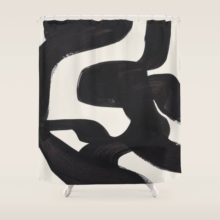 Mid Century Modern Minimalist Abstract Art Brush Strokes Black & White Ink Art Maze Shower Curtain