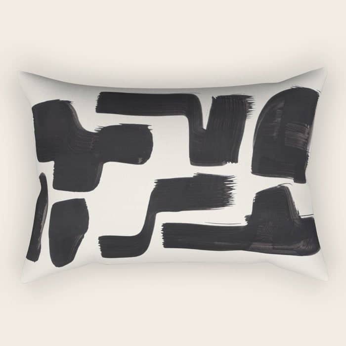 Mid Century Modern Minimalist Abstract Art Brush Strokes Black & White Ink Art Shapes Rectangular Pillow