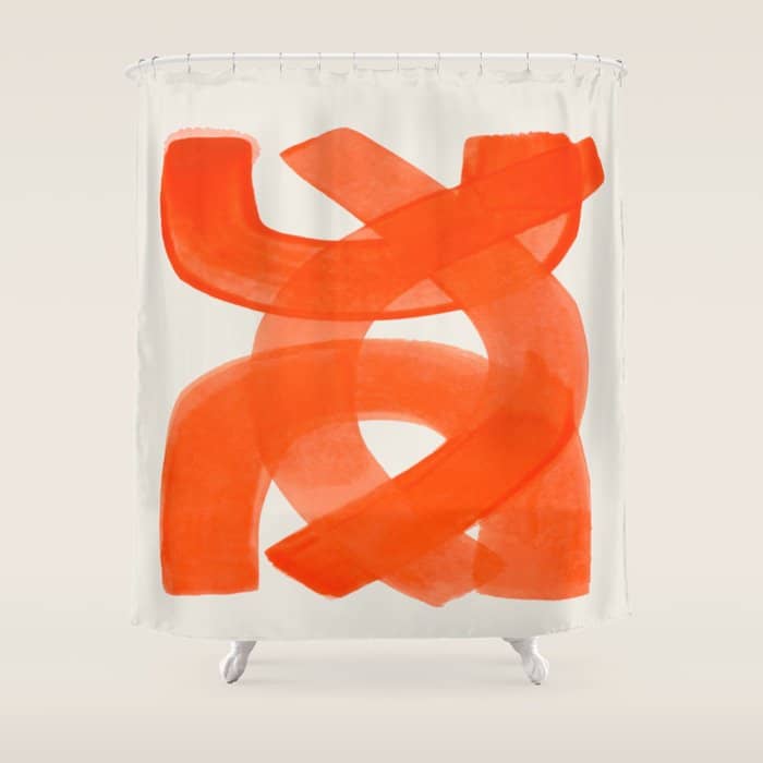 Mid Century Modern Abstract Painting Orange Watercolor Brush Strokes Shower Curtain
