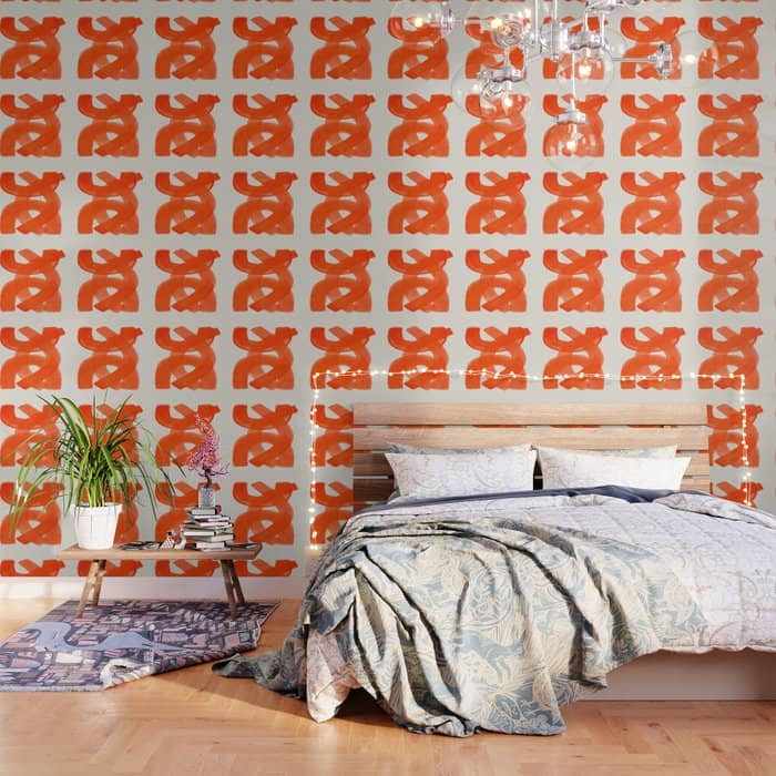 Mid Century Modern Abstract Painting Orange Watercolor Brush Strokes Wallpaper