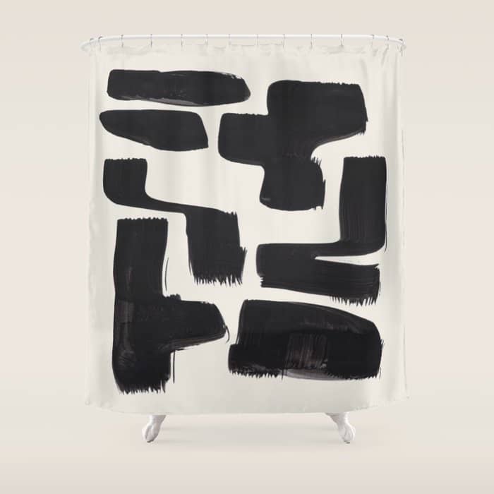 Mid Century Modern Minimalist Abstract Art Brush Strokes Black & White Ink Art Shapes Shower Curtain