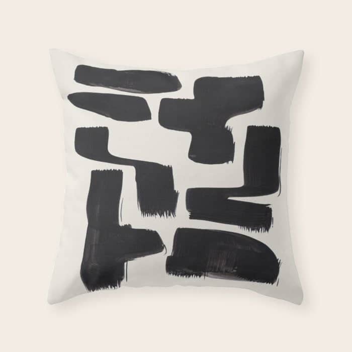 Mid Century Modern Minimalist Abstract Art Brush Strokes Black & White Ink Art Shapes Throw Pillow