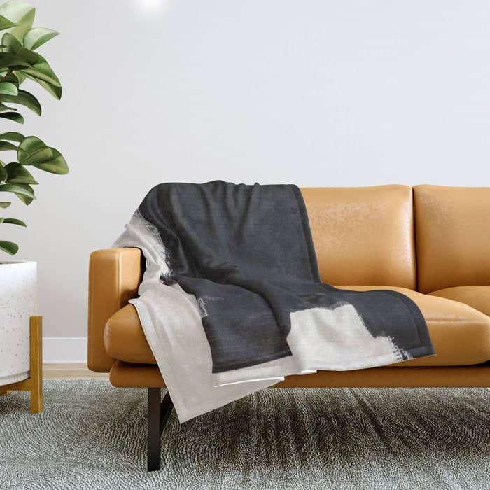 Mid Century Modern Minimalist Abstract Art Brush Strokes Black & White Ink Art Colorfield Throw Blanket