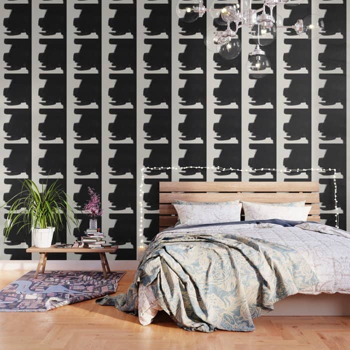 Mid Century Modern Minimalist Abstract Art Brush Strokes Black & White Ink Art Colorfield Wallpaper