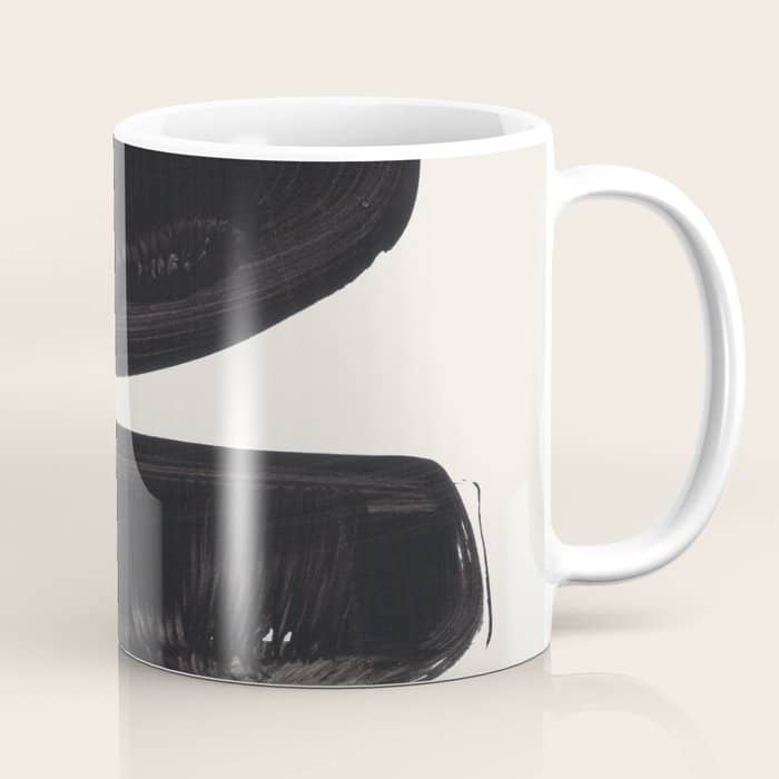 Mid Century Modern Minimalist Abstract Art Brush Strokes Black & White Ink Art Tribal Pebbles Coffee Mug