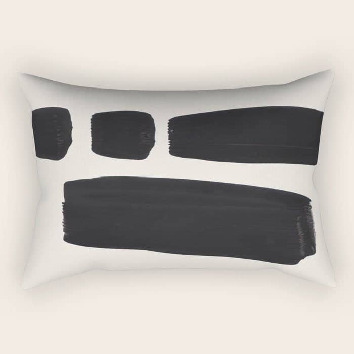 Mid Century Modern Minimalist Abstract Art Brush Strokes Black & White Ink Art Square Shapes Rectangular Pillow