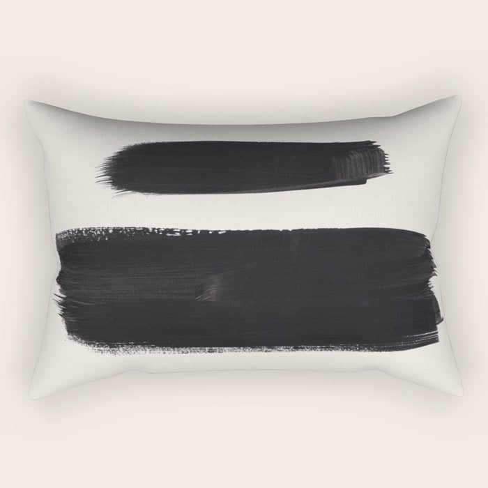 Mid Century Modern Minimalist Abstract Art Brush Strokes Black & White Ink Art Brush Strokes Rectangular Pillow