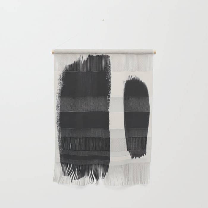 Mid Century Modern Minimalist Abstract Art Brush Strokes Black & White Ink Art Brush Strokes Wall Hanging