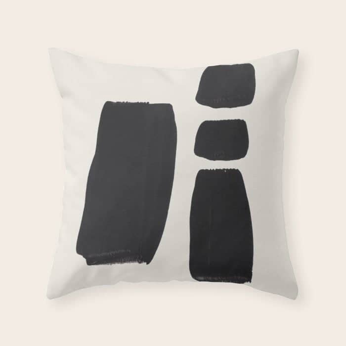 Mid Century Modern Minimalist Abstract Art Brush Strokes Black & White Ink Art Square Shapes Throw Pillow