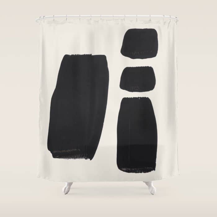 Mid Century Modern Minimalist Abstract Art Brush Strokes Black & White Ink Art Square Shapes Shower Curtain