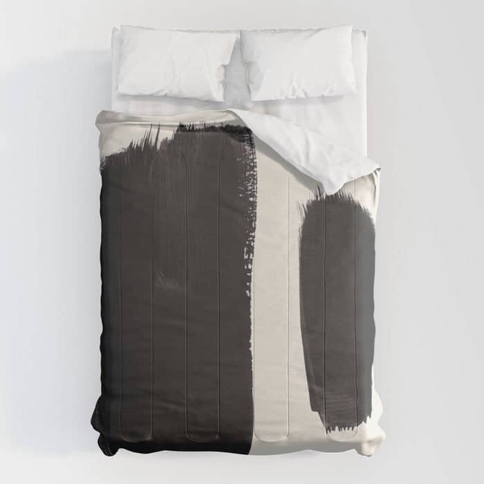 Mid Century Modern Minimalist Abstract Art Brush Strokes Black & White Ink Art Brush Strokes Comforter