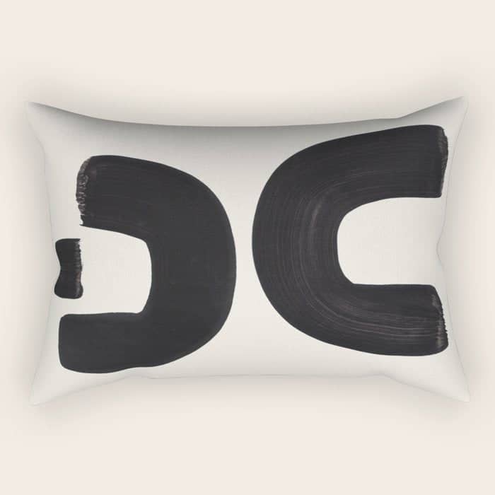 Mid Century Modern Minimalist Abstract Art Brush Strokes Black & White Ink Art Tribal Marking Rectangular Pillow