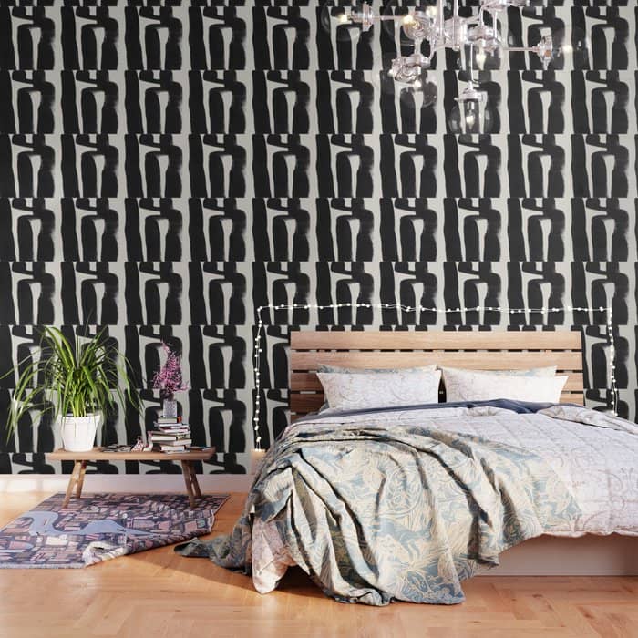 Mid Century Modern Minimalist Abstract Art Brush Strokes Black & White Ink Art Ancient Stripes Wallpaper