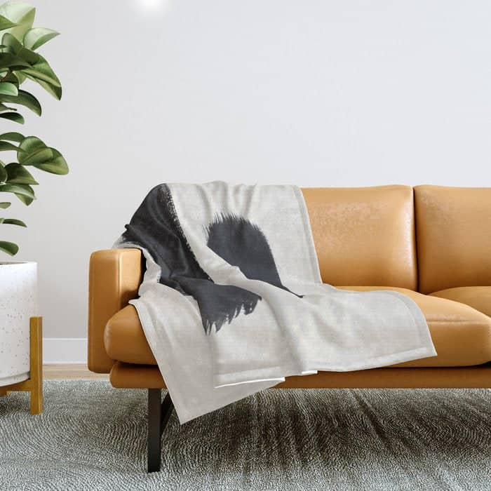 Mid Century Modern Minimalist Abstract Art Brush Strokes Black & White Ink Art Brush Strokes Throw Blanket