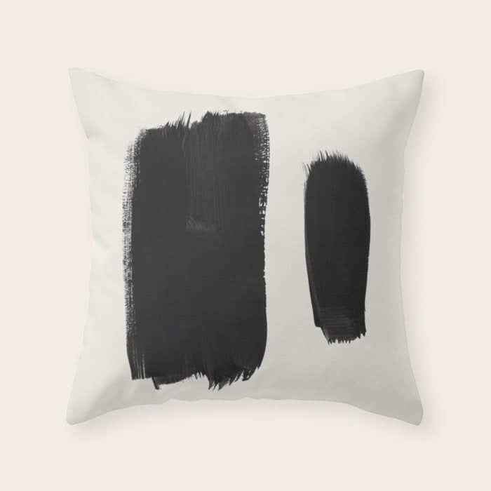 Mid Century Modern Minimalist Abstract Art Brush Strokes Black & White Ink Art Brush Strokes Throw Pillow