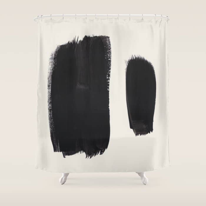 Mid Century Modern Minimalist Abstract Art Brush Strokes Black & White Ink Art Brush Strokes Shower Curtain