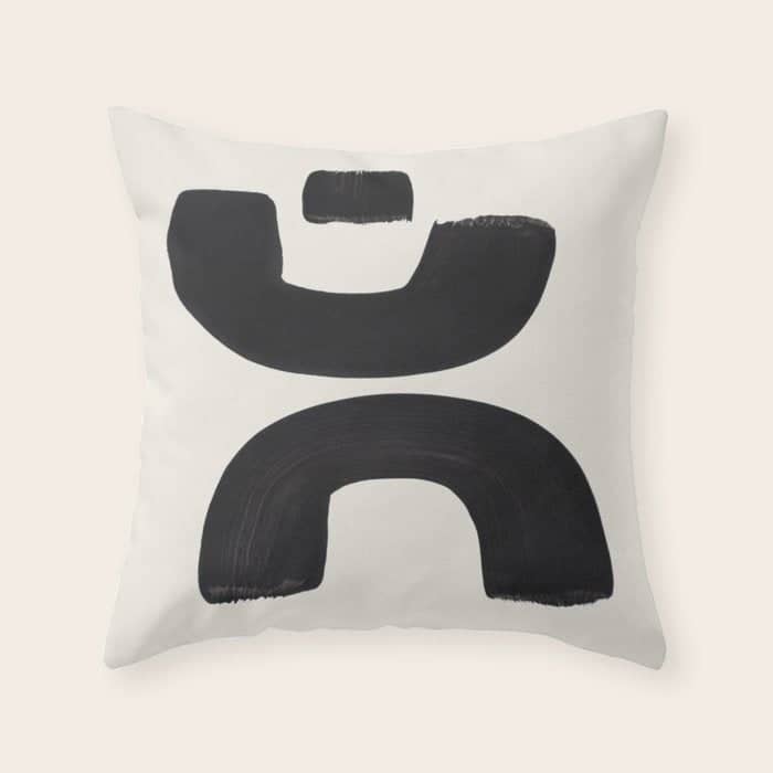 Mid Century Modern Minimalist Abstract Art Brush Strokes Black & White Ink Art Tribal Marking Throw Pillow