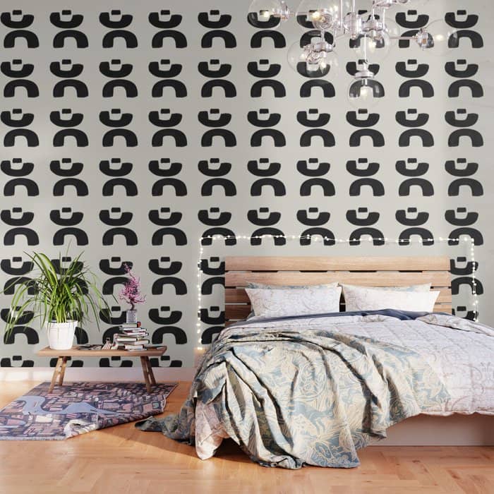 Mid Century Modern Minimalist Abstract Art Brush Strokes Black & White Ink Art Tribal Marking Wallpaper