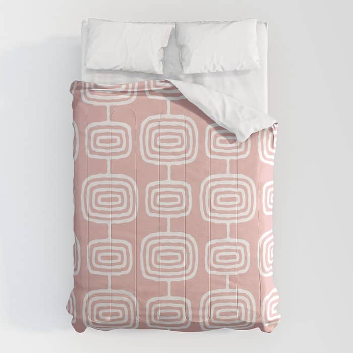 Mid Century Modern Atomic Rings Pattern Dusty Rose Comforter