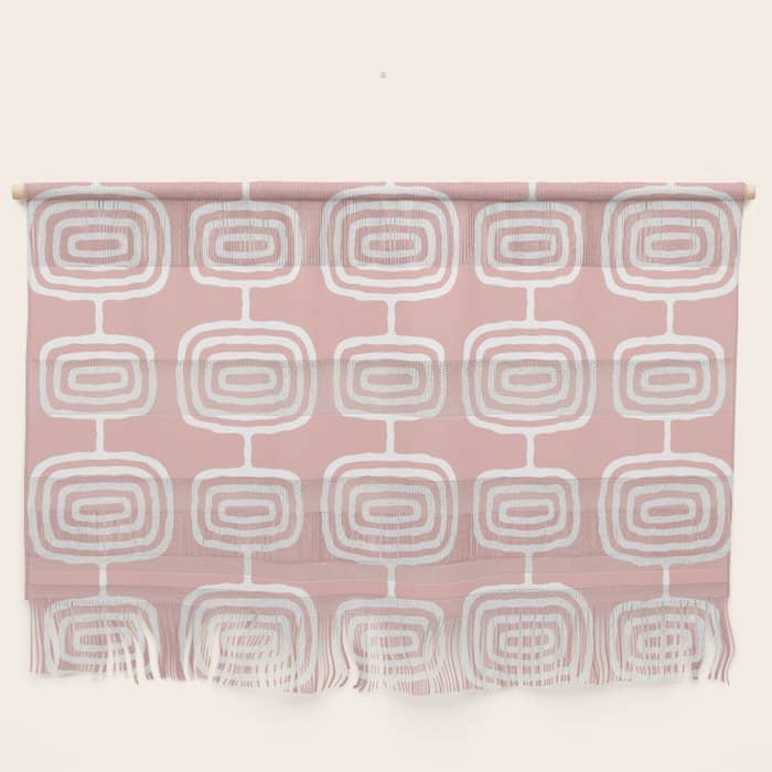 Mid Century Modern Atomic Rings Pattern Dusty Rose Wall Hanging