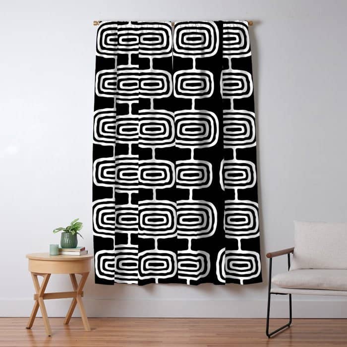 Mid Century Modern Atomic Rings Pattern Black And White Window Curtain