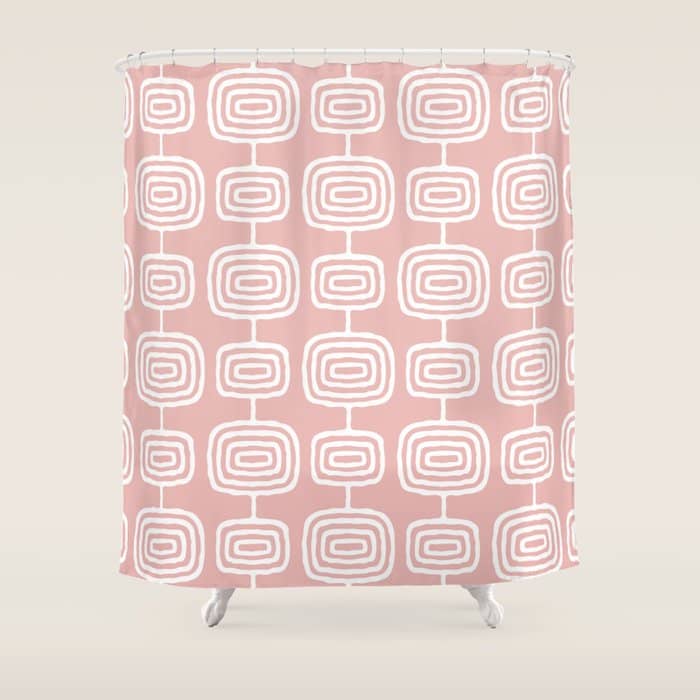 Mid Century Modern Atomic Rings Pattern Dusty Rose Shower Curtain