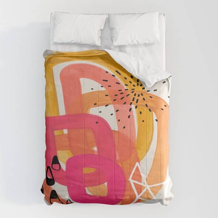 Mid Century Modern Abstract Colorful Art Ombre Magenta Yellow Circles Raindrops Geometric Pattern Comforter