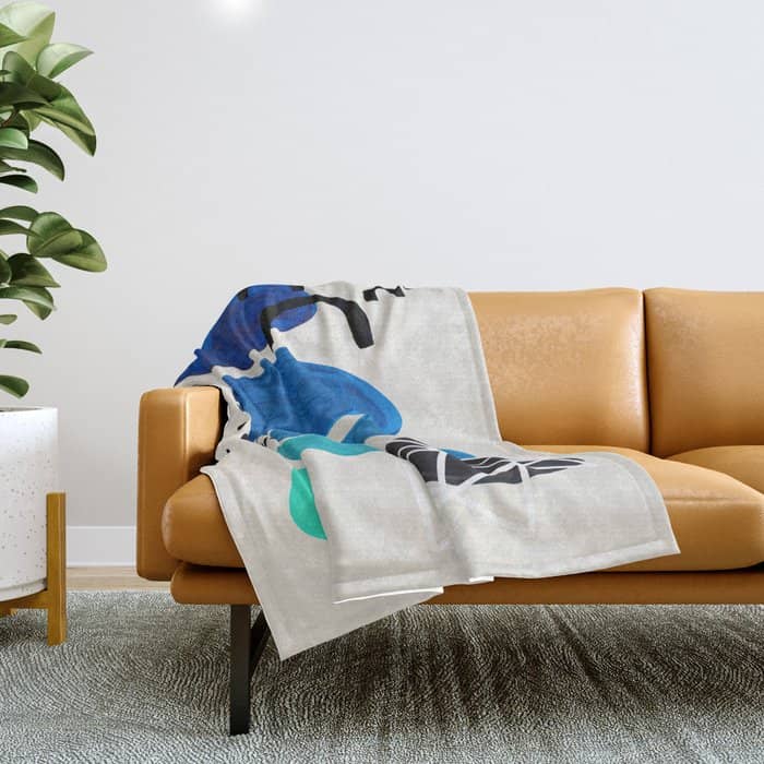 Fun Abstract Minimalist Mid Century Modern Colorful Shapes Marine Green Blue Ombre Watercolor Bubble Throw Blanket