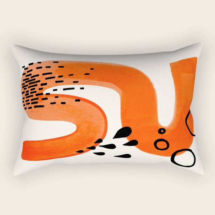 Mid Century Modern Abstract Minimalist Fun Colorful Shapes Patterns Orange Brush Stroke Watercolor Rectangular Pillow