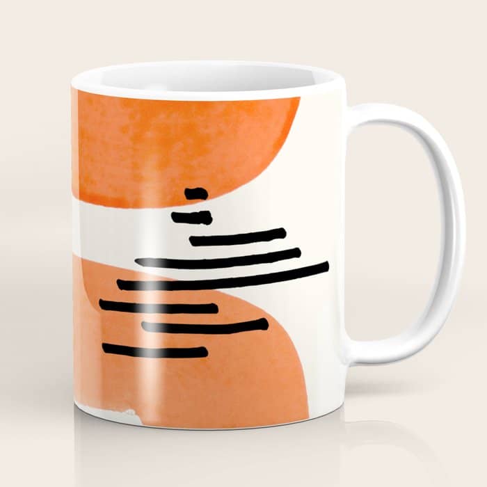 Mid Century Modern Abstract Minimalist Fun Colorful Shapes Patterns Orange Watercolor Wiggle Stroke Coffee Mug