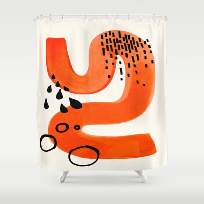 Mid Century Modern Abstract Minimalist Fun Colorful Shapes Patterns Orange Brush Stroke Watercolor Shower Curtain