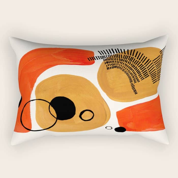 Mid Century Modern Abstract Minimalist Retro Vintage Style Yellow Ochre Orange Organic Shapes With I Rectangular Pillow