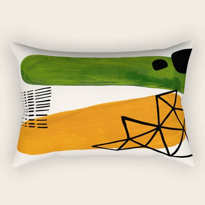 Mid Century Modern Abstract Minimalist Retro Vintage Style Yellow Ochre Olive Green Shapes Ornament Rectangular Pillow