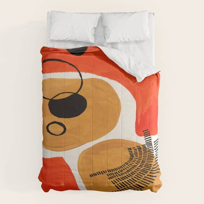 Mid Century Modern Abstract Minimalist Retro Vintage Style Yellow Ochre Orange Organic Shapes With I Comforter