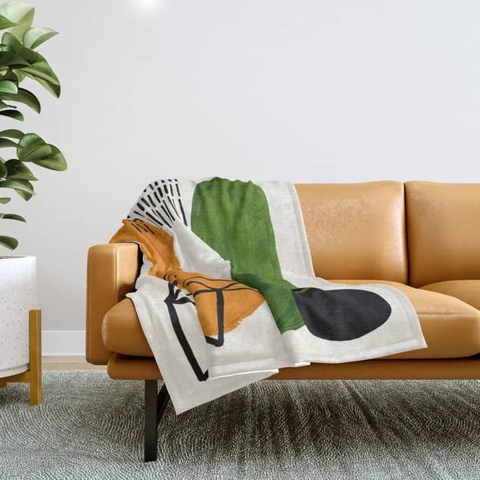 Mid Century Modern Abstract Minimalist Retro Vintage Style Yellow Ochre Olive Green Shapes Ornament Throw Blanket