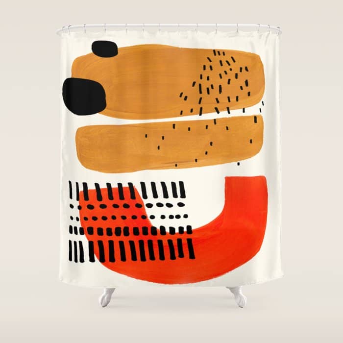 Mid Century Modern Abstract Minimalist Retro Vintage Style Fun Playful Ochre Yellow Ochre Orange  Shower Curtain