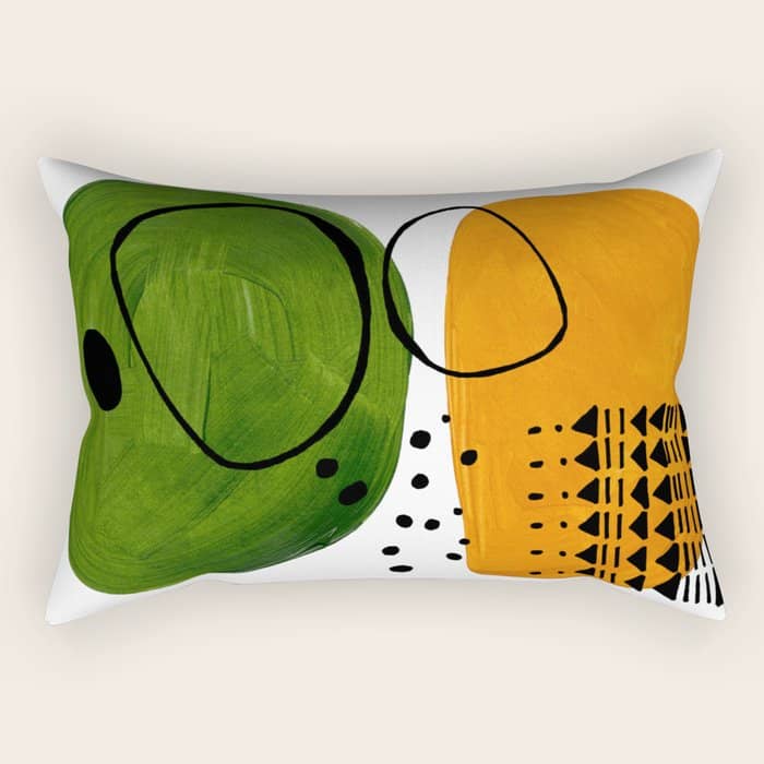 Modern Mid Century Fun Colorful Abstract Minimalist Painting Olive Green Yellow Ochre Buns Rectangular Pillow