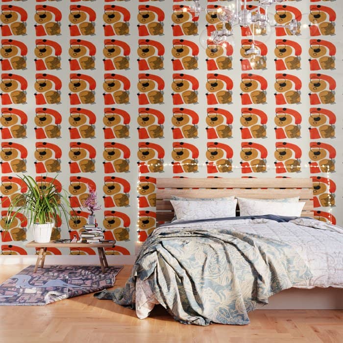 Mid Century Modern Abstract Minimalist Retro Vintage Style Yellow Ochre Orange Organic Shapes With I Wallpaper