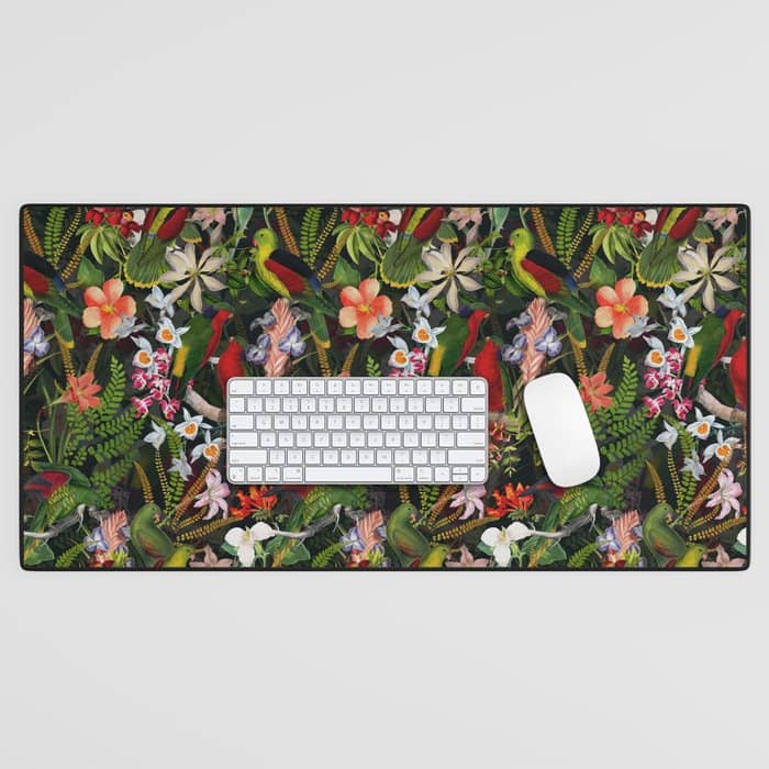 Vintage & Shabby Chic - Black Tropical Parrot Night Garden Desk Mat