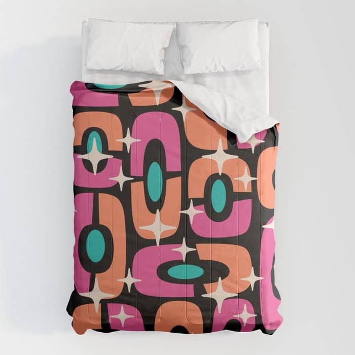 Mid Century Modern Cosmic Abstract 356 Magenta Orange Turquoise Black And Beige Comforter