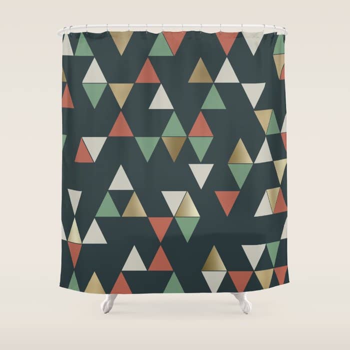 Geometric Prism, Green, Terracotta, Gold Shower Curtain