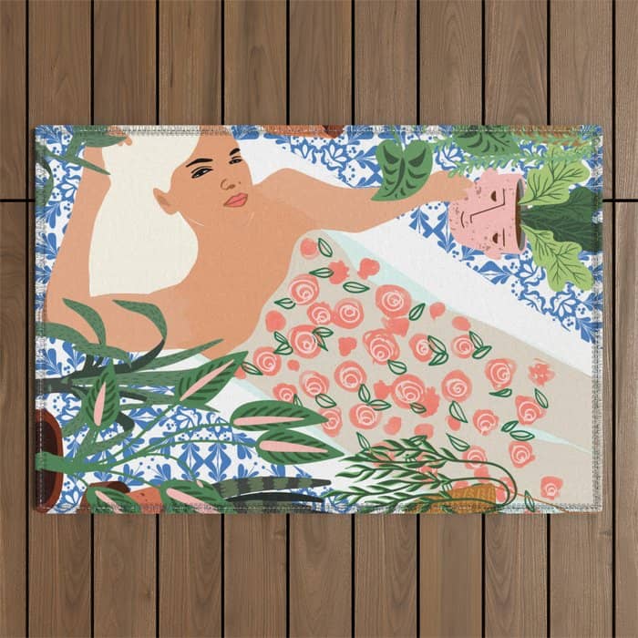Moroccan Bath With Plants #Botanical #Illustration Outdoor Rug