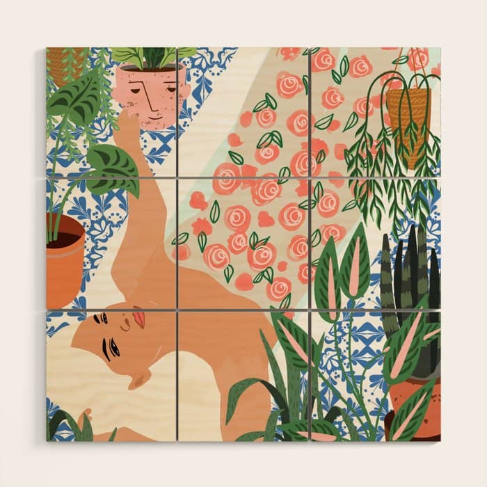 Moroccan Bath With Plants #Botanical #Illustration Wood Wall Art
