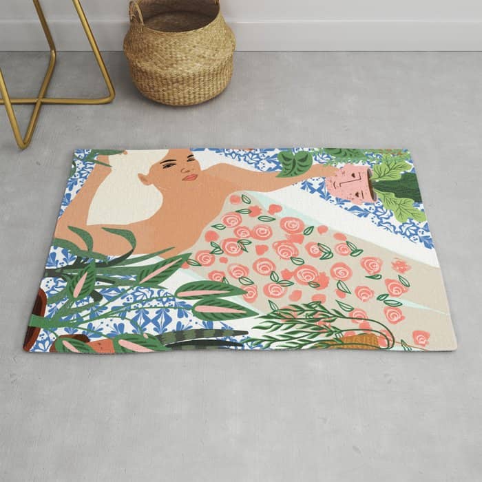 Moroccan Bath With Plants #Botanical #Illustration Rug